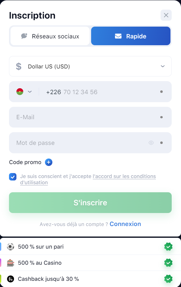 1win inscription
